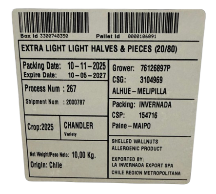 Invernada Shelled Walnut EXTRA LIGHT/ Saksanpähkinä 10kg - Pähkinät - 19260 - 2