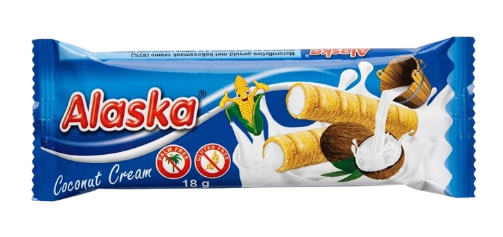 Alaska Coconut Cream Corn Tubes/ Kookos maissikeksi 18g - Täytekeksit ja vohvelit - 21310 - 1