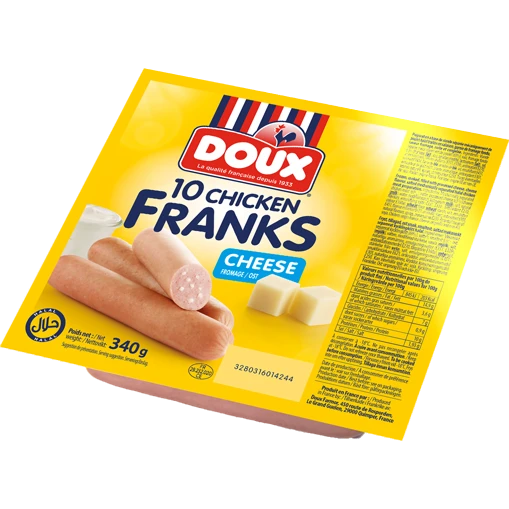 Doux Chicken Franks Cheeese/ Kananakki Juustolla 340g - Nakki pakasteet - 19160 - 1