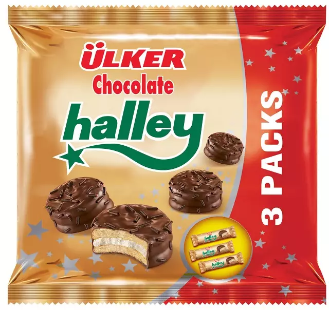 Ulker Halley Sutlu Cikolatali / Suklaa- vanilja täytekeksi 3x77G - Täytekeksit ja vohvelit - 4880 - 1