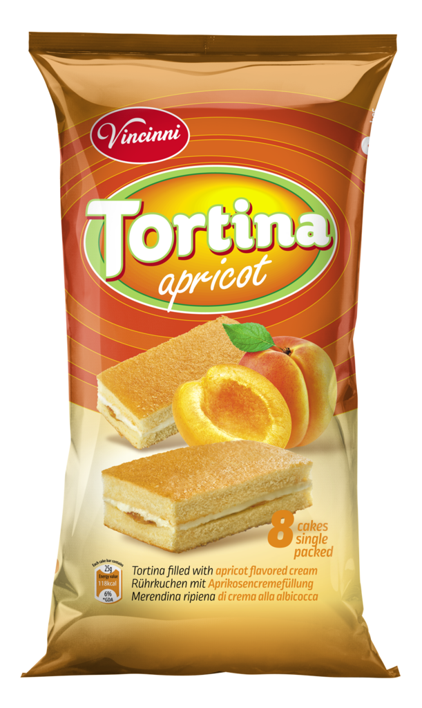 Vincinni Tortina Apricot / Aprikoosinmakuinen täytettykakku 200g - Täytekeksit ja vohvelit - 5120 - 1
