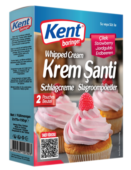 KentBor Whipped Cream mix Strawberry/ Mansikka Kermavaahto 2x75g - Vanukkaat ja jälkiruoka-ainekset - 19171 - 1