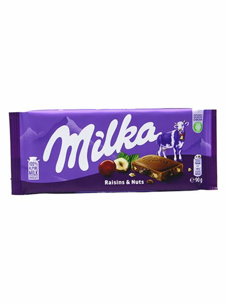Milka Raisins & Nuts/ Rusiina - pähkinäsuklaalevy 90g - Suklaat - 19381 - 1