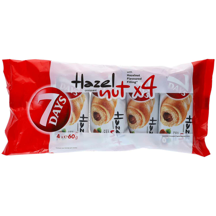 7 Days Crossant Hazelnut / Hasselpähkinäcroisantti 4x60g - Täytekeksit ja vohvelit - 18731 - 1