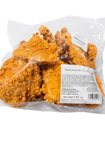 Breaded Chicken Fillet / Paneroitu kananfilee 115-140g 2,593kg - Kana pakasteet - 21051 - 1
