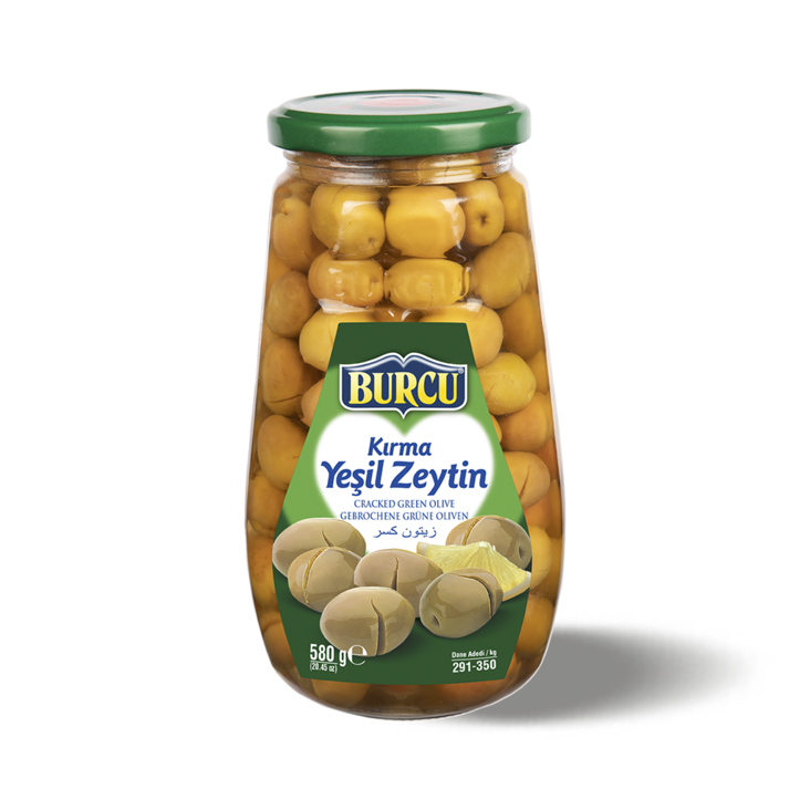 Burcu Kirma Yesil Zeytin / Rikotut vihreät oliivit suolaliemessä 580g CAM - Oliivisäilykkeet - 1101 - 1