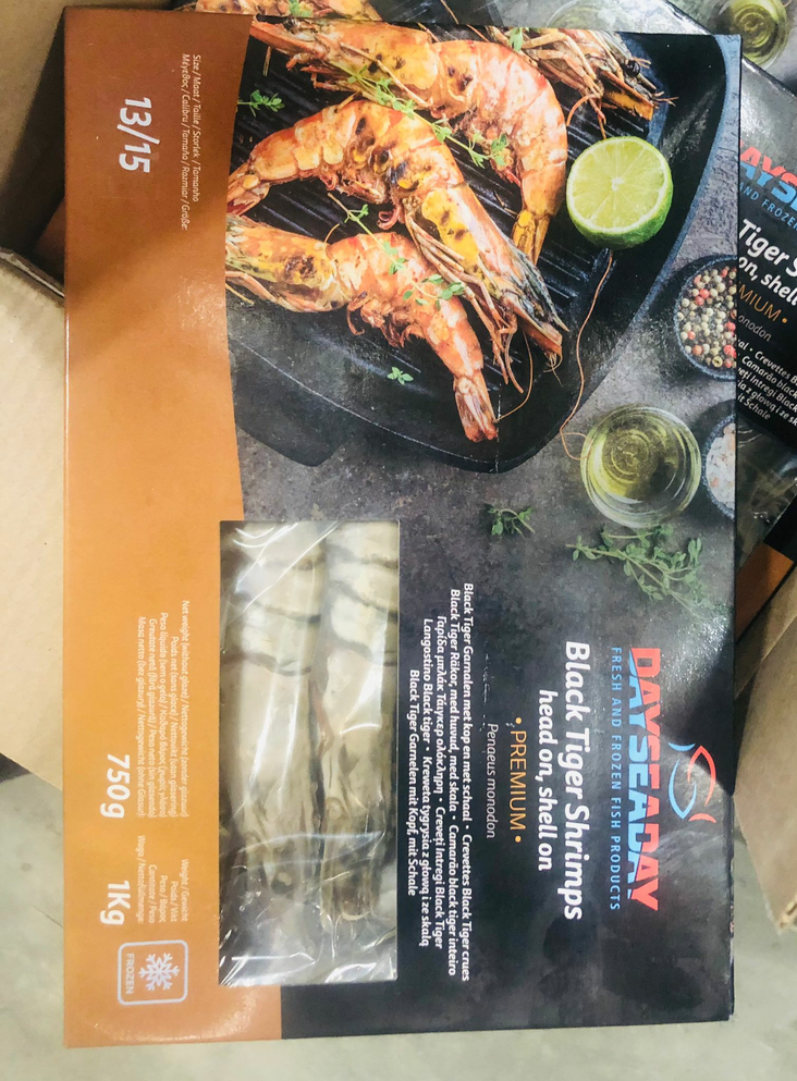 Dayseaday Black Tiger Shimps HOSO 13/15 - 25% / Musta tiikeri katkarapu 1Kg - Pakasteäyriäiset - 16691 - 1