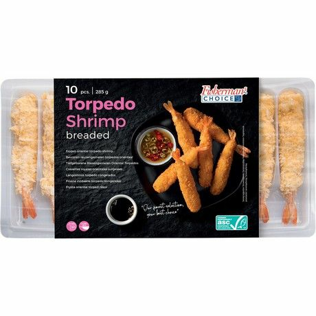 Fishermans ChoiceTorpedo Shrimp Breaded/ Friteerattu katkaravut 285g - Pakasteäyriäiset - 10591 - 1
