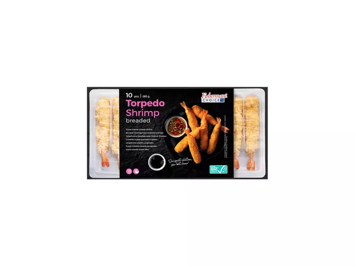 Fishermanss ChoiceTorpedo Shrimp Breaded / Friteerattu katkaravut 10kpl 20x 285g - Pakasteäyriäiset - 10591 - 1