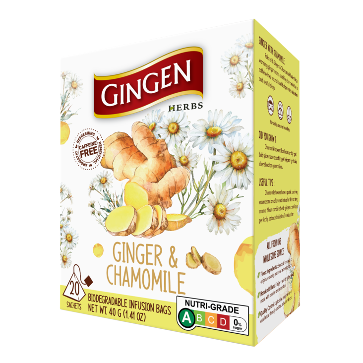 Gingen Ginger & Chamomile Tea/ Inkivääri-kamomilla teepussi 2x20g - Terveys teet - 20701 - 1