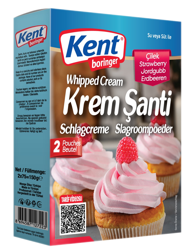 KentBor Whipped Cream mix Strawberry/ Mansikka Kermavaahto 2x75g - Vanukkaat ja jälkiruoka-ainekset - 19171 - 1