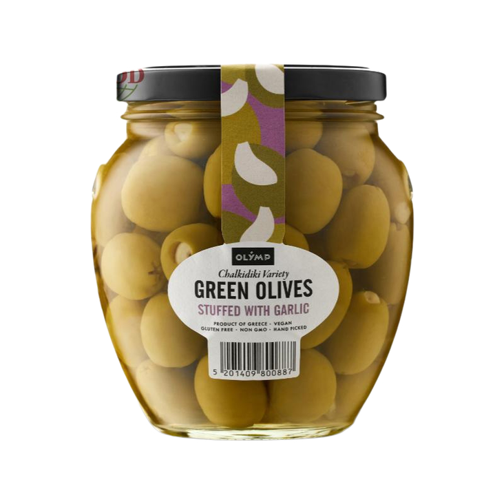 Olymp Green Olives stuffed with Garlic/ Vihreä Oliivit valkosipuleilla 1062g - Oliivisäilykkeet - 17581 - 1