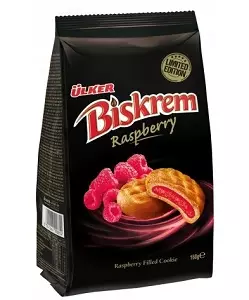 Ulker Biskrem Raspberry / Vadelma keksi 160g - Täytekeksit ja vohvelit - 4841 - 1