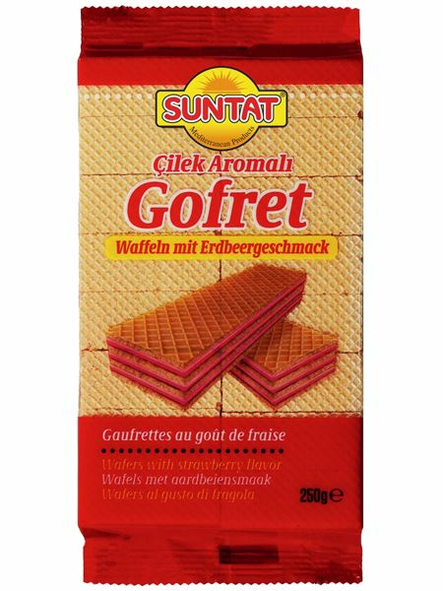 Suntat Waffles with strawberry flavour / Mansikanmakuiset vohvelit 250g - Täytekeksit ja vohvelit - 19782 - 1