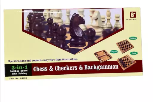 3-in-1 Chess & Checkers & Backgammon Lautapeli 35x18cm 2617 - Lelut - 14712 - 1