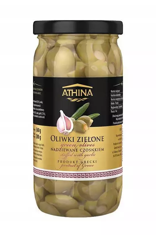 Athina Green Olives with Garlic / Oliivi Valkosipulilla 360g - Oliivisäilykkeet - 15872 - 1