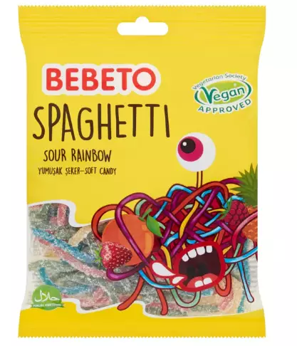 Bebeto Spaghetti Sour Rainbow Karkkipussi 80g - Irtomakeiset - 812 - 1