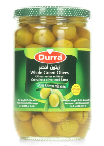 Durra Whole Green Olives / Vihreät oliivit kivellinen 650g CAM - Oliivisäilykkeet - 2192 - 1