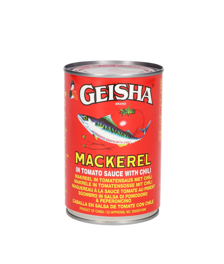 Geisha Mackerel in Tomato Sauce w Chili / Makrilli tomaattikastikkeessa chilillä - Kala- ja äyriäissäilykkeet - 6812 - 1