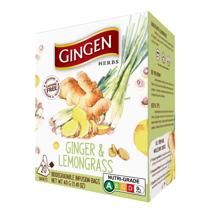 Gingen Ginger & Lemongrass Tea/ Inkivääri-sitruunaruoho teepussi 2x20g - Terveys teet - 20702 - 1