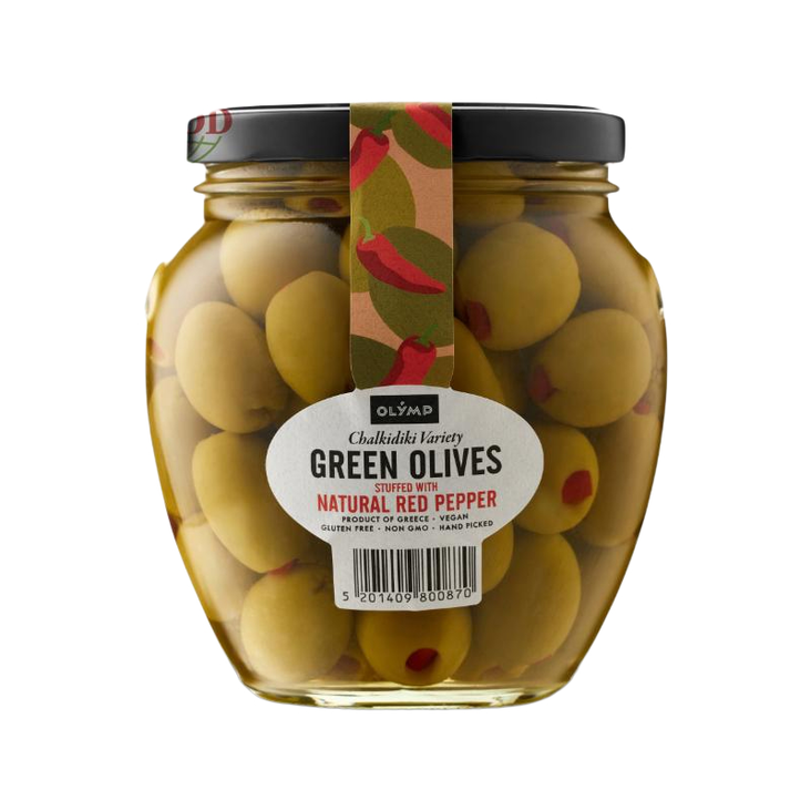 Olymp Green Olives stuffed with Paprika/ Vihreä Oliivit Paprikoilla 1062g - Oliivisäilykkeet - 17582 - 1