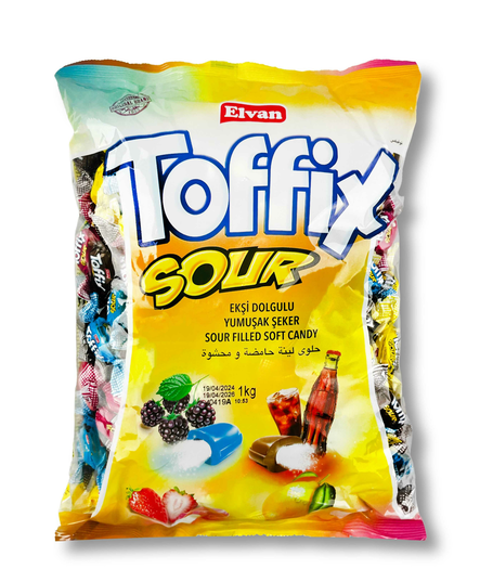 Elvan Toffix Sour Mix / Hapanjauheella täytetyt pehmeät karkit 800g - Irtomakeiset - 2363 - 1