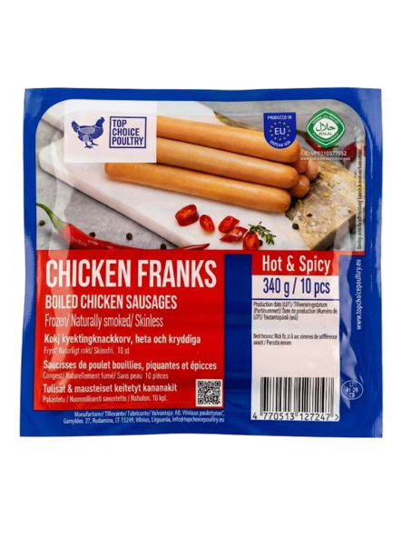 Top Choice Poultry Chicken Franks Hot&Spicy / Mausteinen kananakki 340g - Nakki pakasteet - 19263 - 1
