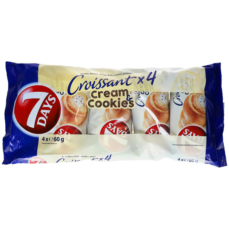 7 Days Croissant Vanilla&Cookies/ Vanilja&Keksi Kroisantti 4x60g - Täytekeksit ja vohvelit - 18733 - 1