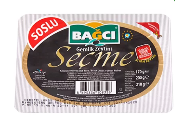 Bagci Siyah Zeytin SOSLU Secme/ Musta oliivit 200g XS VAKUM - Oliivisäilykkeet - 16293 - 1