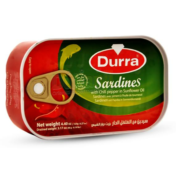 Durra Sardines Hot / Tuliset sardiinit öljyssä 125g TNK - Kala- ja äyriäissäilykkeet - 10253 - 1
