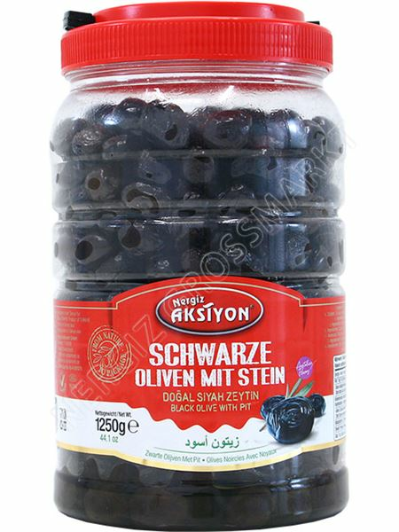 Nergiz Aksiyon Black Olive with Pit/ Mustat Oliivit 1,25kg PET - Oliivisäilykkeet - 18993 - 1