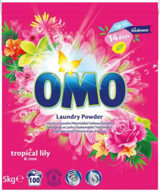 Omo Pulver Tropical Lily & Rose Pyykinpesujauhe 100W 5kg - Pyykinpesuaineet ja -tarvikkeet - 15703 - 1