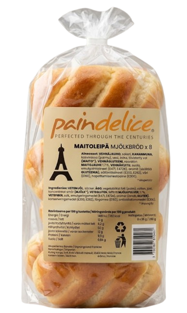 PAINDELICE Maitoleipä (8x35g) 280g - Kakut ja pullat - 20143 - 1