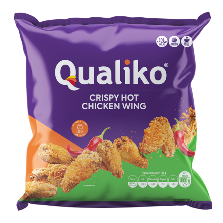 Qualiko Frozen Crispy HOT Chicken Wings/ Kanan Siivet 1kg - Kana pakasteet - 17873 - 1