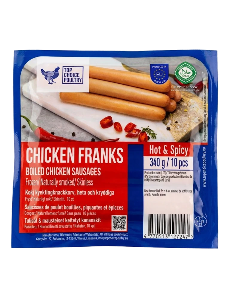 Top Choice Poultry Chicken Franks Hot&Spicy / Mausteinen kananakki 340g - Nakki pakasteet - 19263 - 1