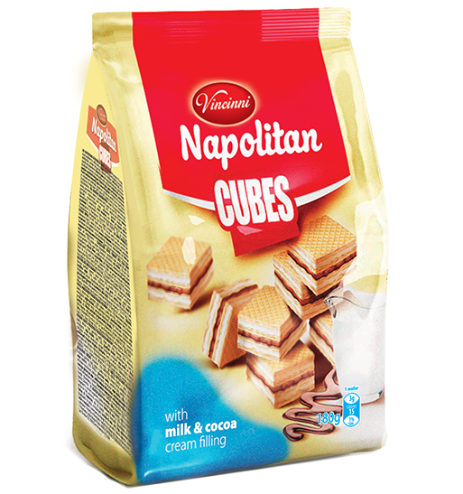Vincinni Napolitan Cubes Milk&Cocoa / Maito&kaakaovohveli 250g - Täytekeksit ja vohvelit - 5113 - 1