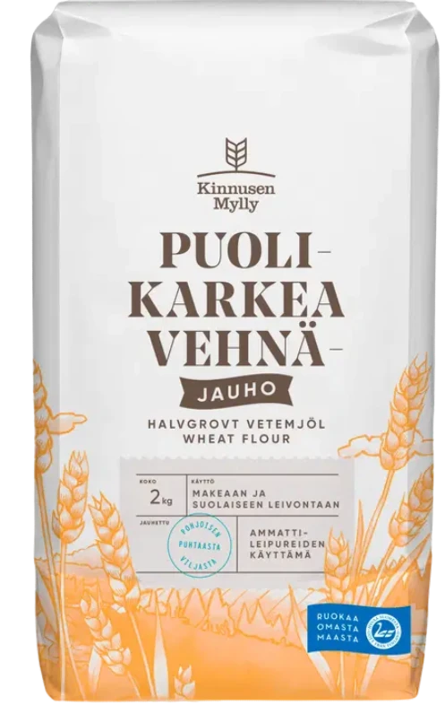 Kinnusen Mylly Puolikarkea Vehnäjauho 2kg - Vehnäjauho - 19744 - 1