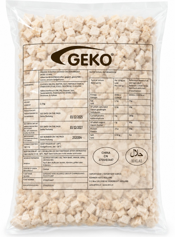 Geko Frozen Roasted Cooked Chicken Breast Dice/ Kanankuutio 2,5kg - Kana pakasteet - 20074 - 1