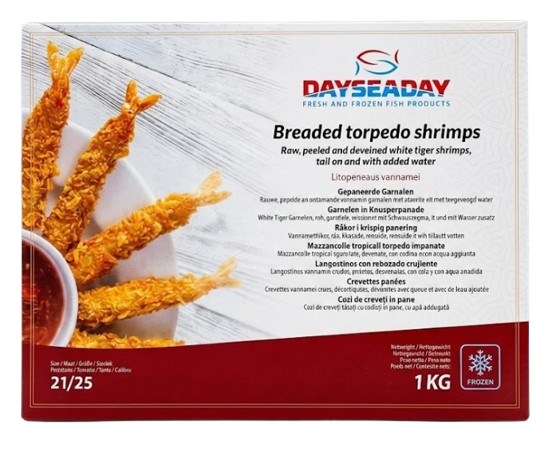 Dayseaday Torpedo Shrimp Breaded/ Panoidut Torpedokatkaravut 21/25 1kg - Pakasteäyriäiset - 21004 - 1