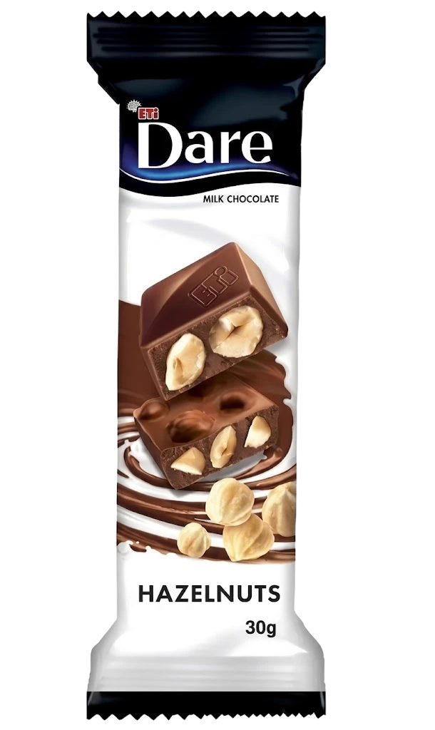 Eti Dare Milk Chocolate Hazelnuts Bar/ Hasselpähkinä-maitosuklaapatukka 30g - Patukat - 14384 - 1