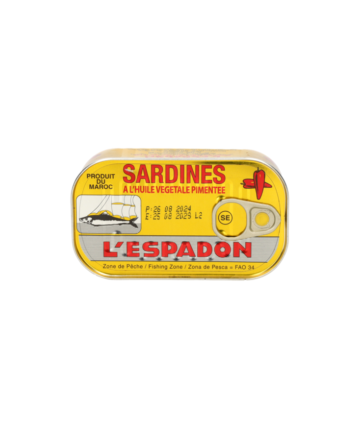 L'Espadon Sardines in Hot Oil/ Sardiinit Tulisessa Ölyssä 125g TNK - Kala- ja äyriäissäilykkeet - 20054 - 1