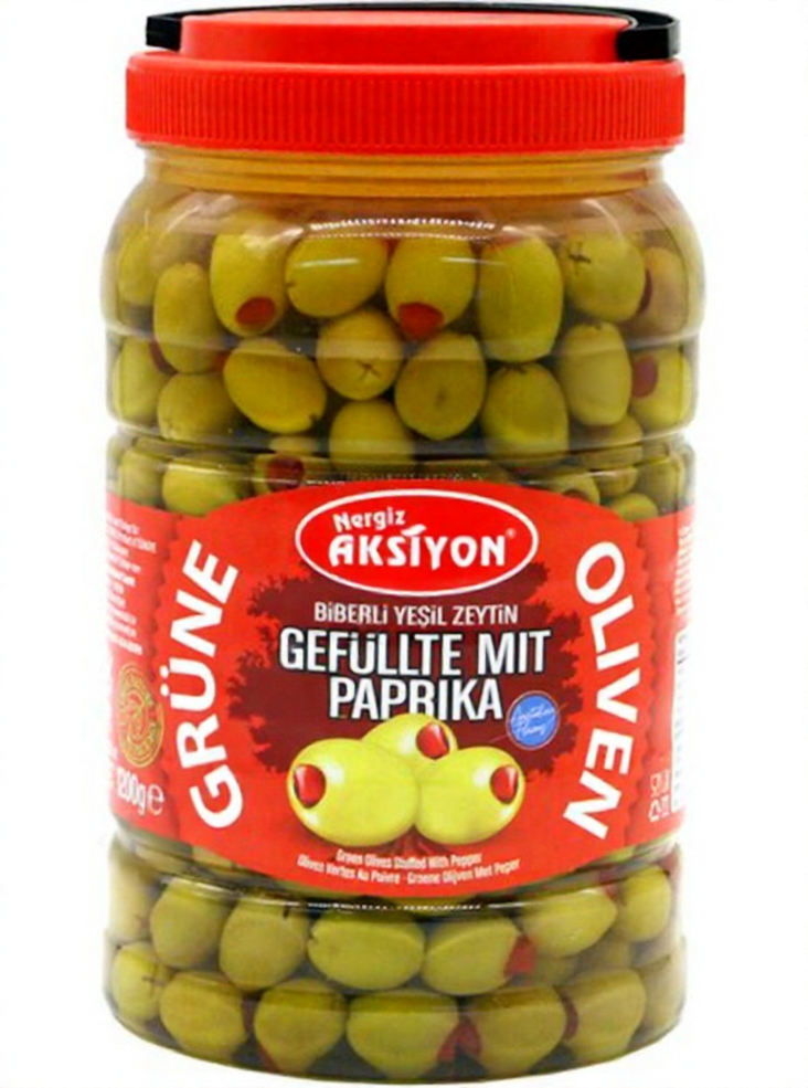 Nergiz Aksiyon Zeytin Olive mit Paprika / Vihreät oliivit Paprikoilla 1,2kg PET - Oliivisäilykkeet - 19004 - 1