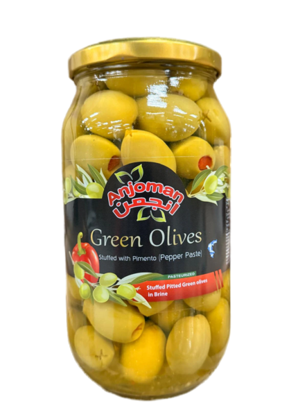 Anjoman Green Olives with Pepper Paste / Paprikatahnatäyt. vihreät oliivit 960g - Oliivisäilykkeet - 19315 - 1