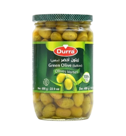 Durra Whole Green Olives / Vihreät oliivit kivellinen (Salkini) 650g CAM - Oliivisäilykkeet - 2195 - 1