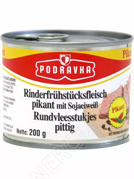 Podravka Rinderfruhstucksfleisch Pikant / Maustettu Naudanlihapaloja 200g TNK - Liha- ja riistasäilykkeet - 11415 - 1