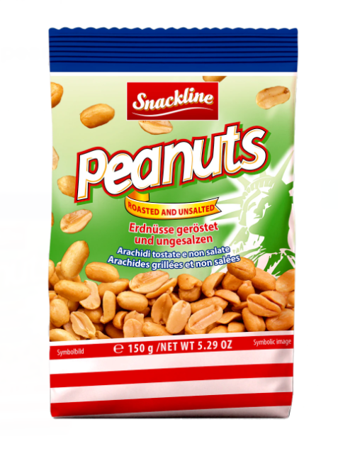 Snackline Roasted and Unsalted Peanuts/ Pähkinät 150g - Pähkinät - 19755 - 1