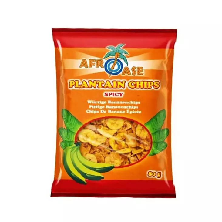 Afroase Plantain Chips Spicy / Kuivatut plantain lastut mausteinen 80g - Sipsit - 11545 - 1