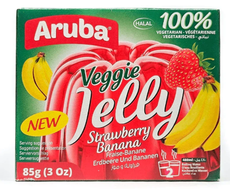 Aruba Veggie Jelly Stawberry Banana / Kasvishyytelö mansikka&banaanimakuisia 85g - Vanukkaat ja jälkiruoka-ainekset - 18255 - 1