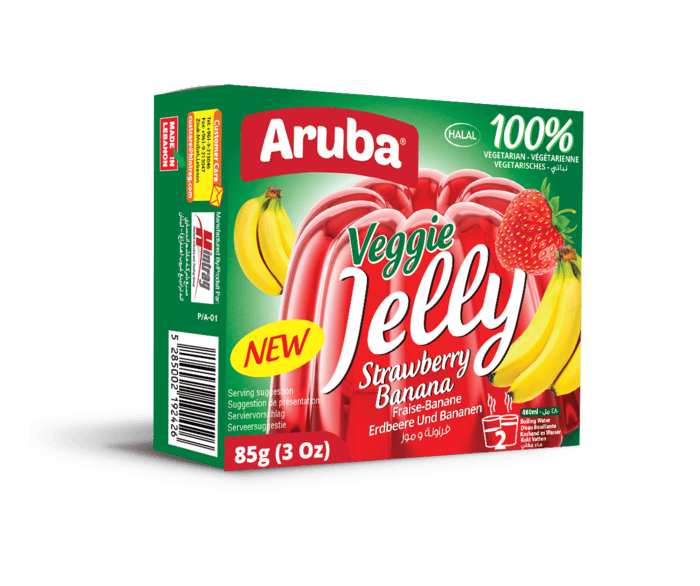 Aruba Veggie Jelly Stawberry Banana / Kasvishyytelö mansikka&banaanimakuisia 85g - Vanukkaat ja jälkiruoka-ainekset - 18255 - 1