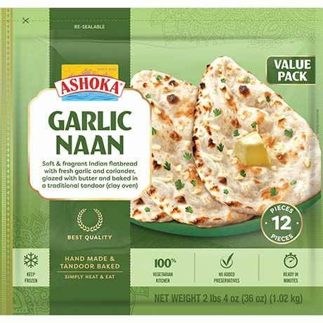 Ashoka Tandoori Naan Garlic Family Pack (12pcs) 1,02kg - Suolaiset leivonnaiset - 19965 - 1